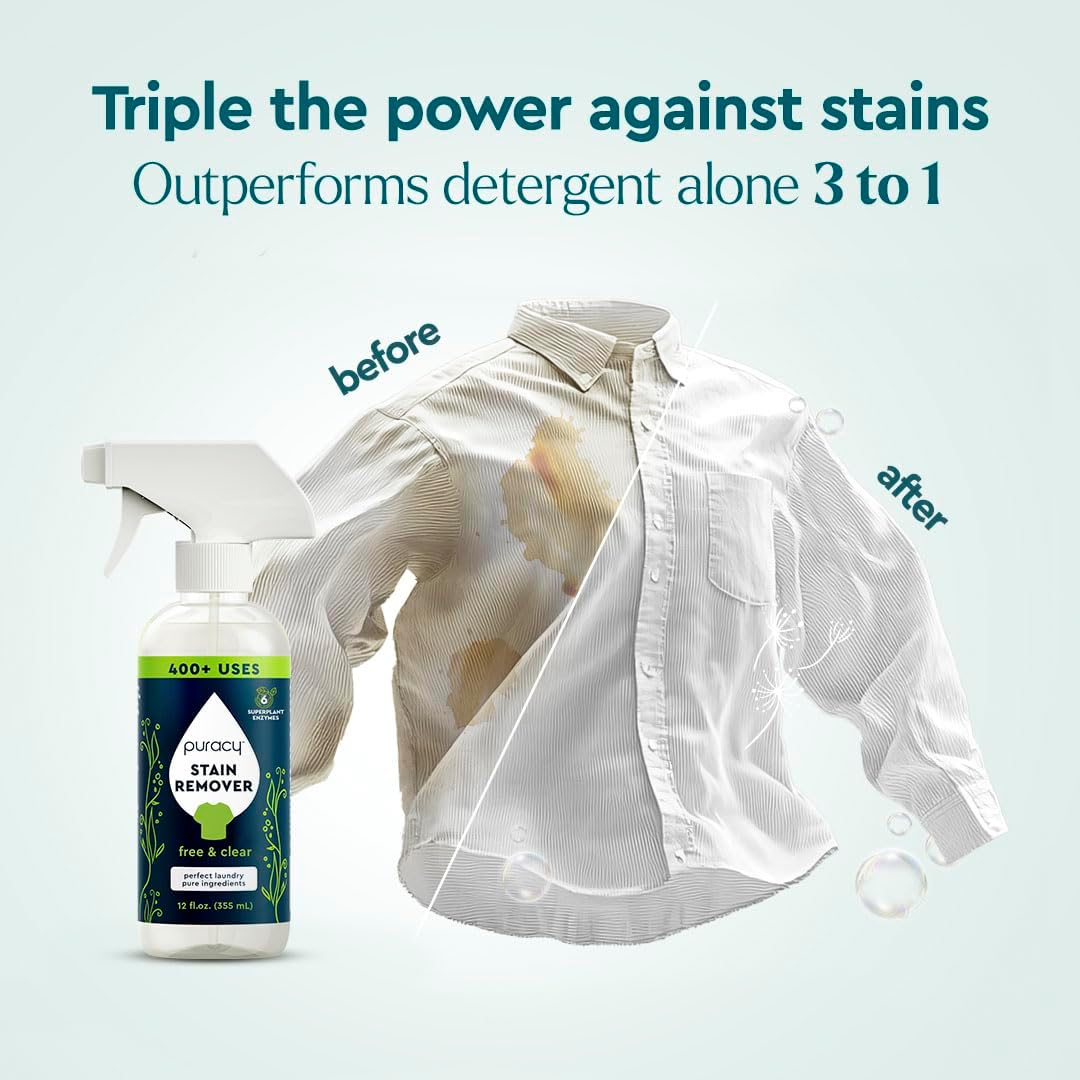 Puracy Stain Remover, Natural Based Travel and Laundry Stain Cleaner for Clothes, Baby Essentials