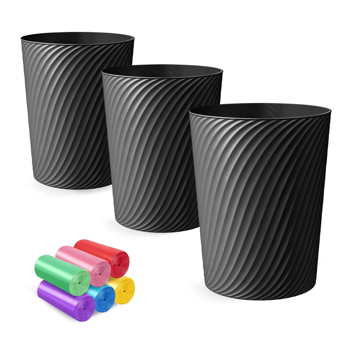 Small Trash Can 3 Pack 1.8 Gallons, Bathroom Trash Can & Garbage Can with 6 Trash Bags, Bedroom
