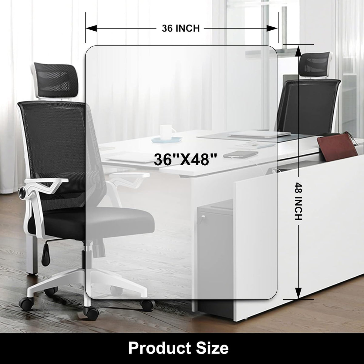 Kuyal Office Chair Mat for Hardwood Floor, 36'' x 48'' Rectangle Transparent Desk Thick Durable