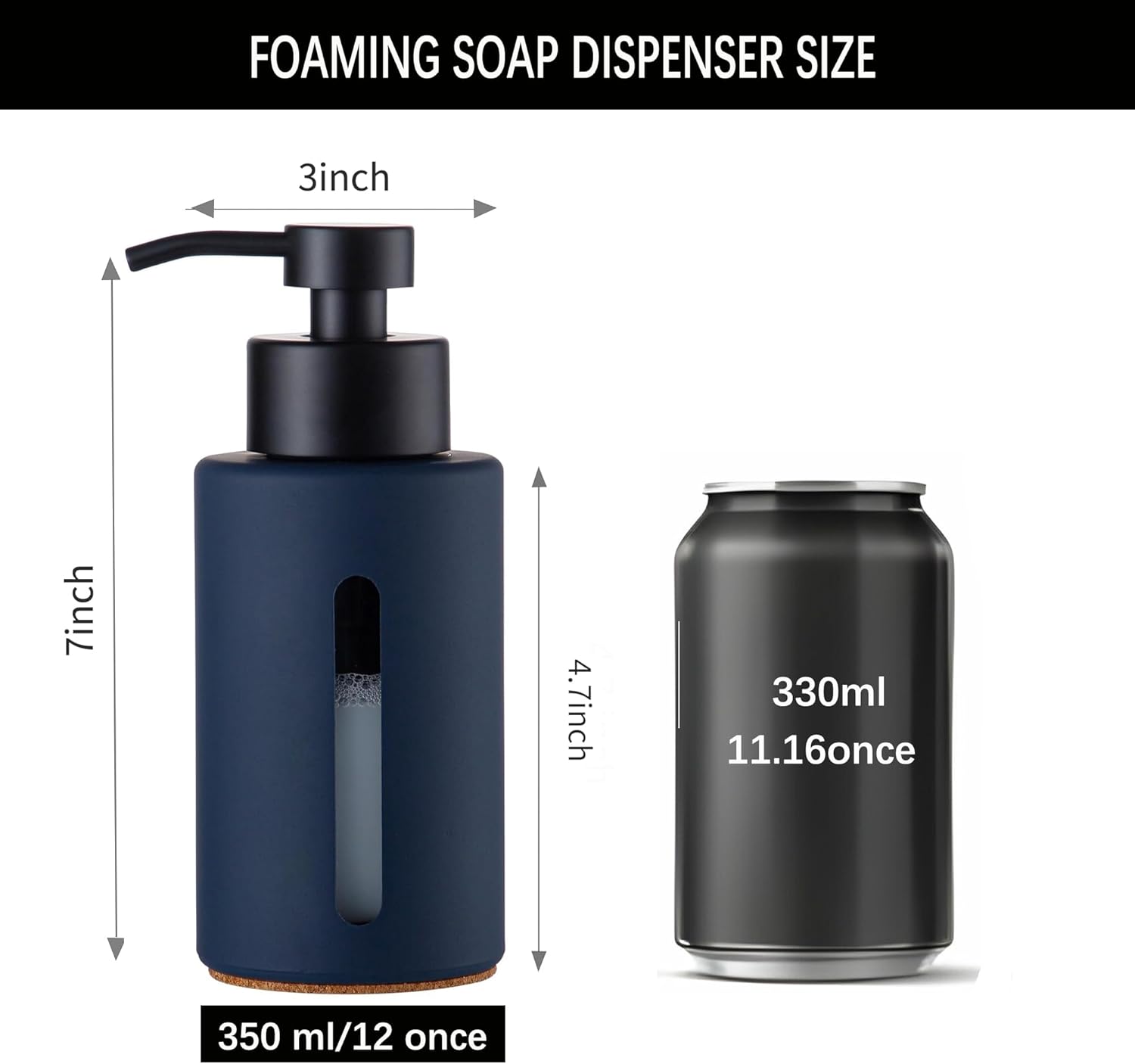 Enra Foaming Soap Dispenser with Window,12oz Blue Kitchen Soap Dispenser with Stainless Steel Hand