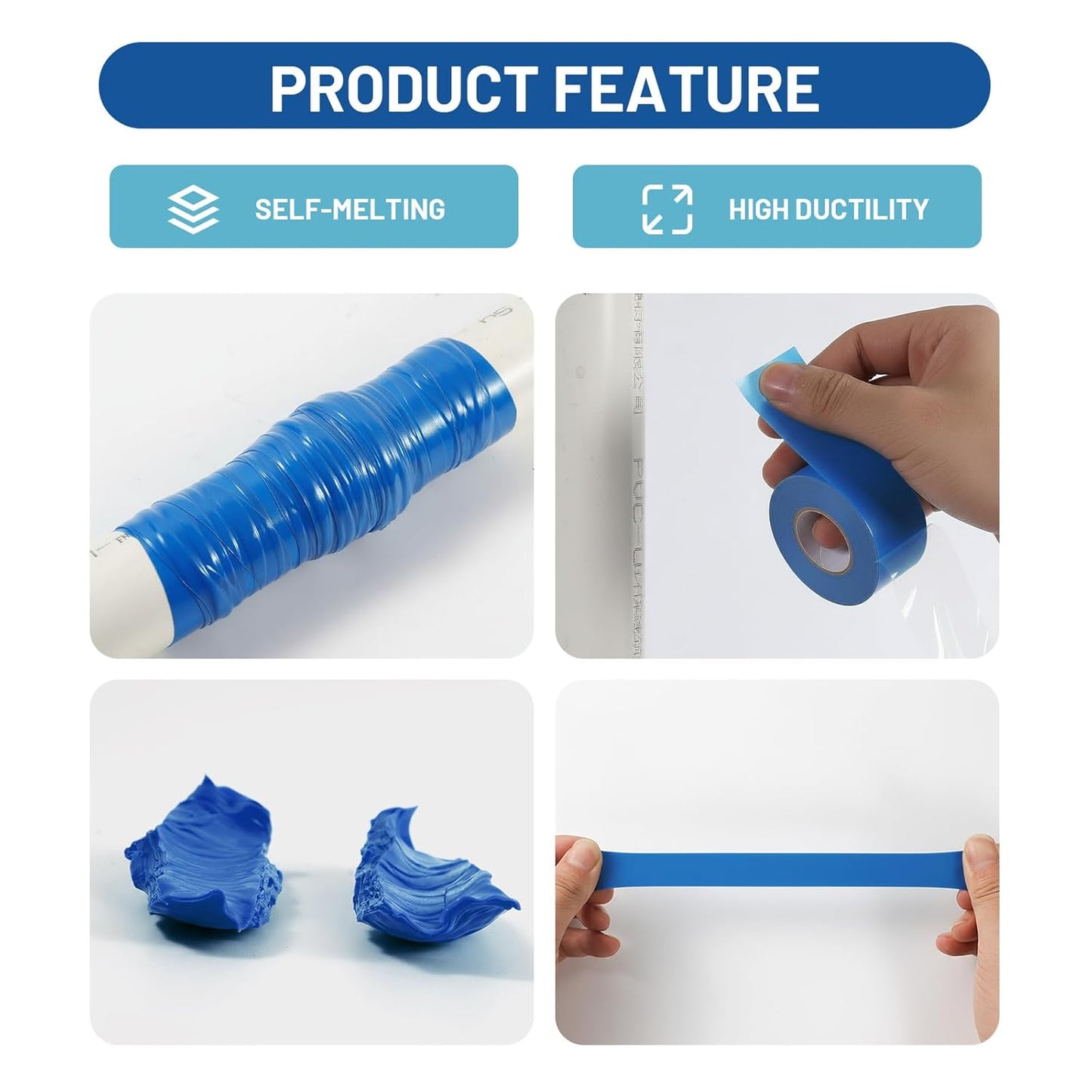 Self Fusing Silicone Tape 4 Rolls 1 in x 10' Blue Waterproof Rescue Tape Rubber Leak Silicone