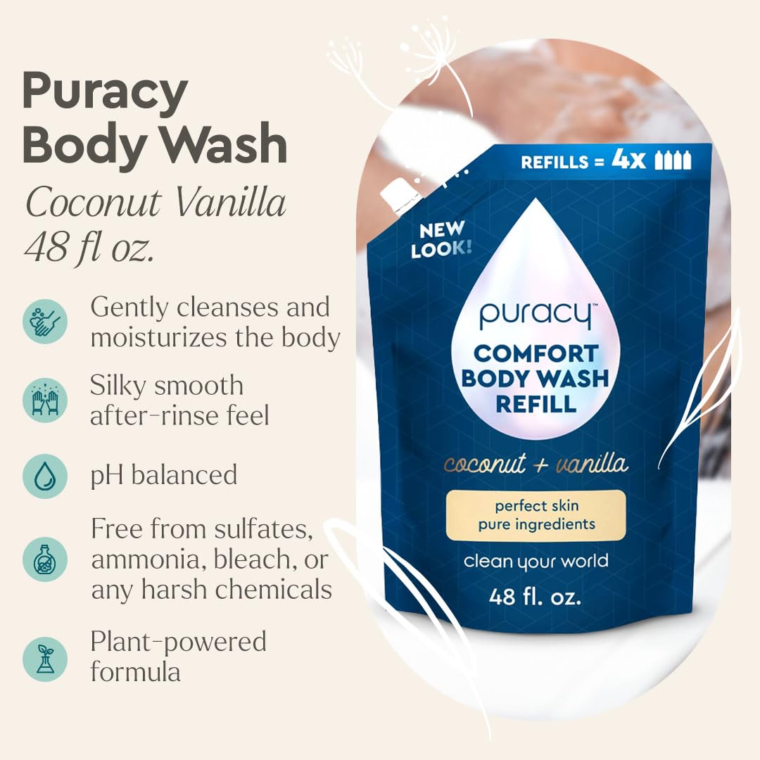 Puracy Body Wash Refill, Natural Body Wash, 98.6% Pure Plant Ingredients, Moisturizing Shower Gel