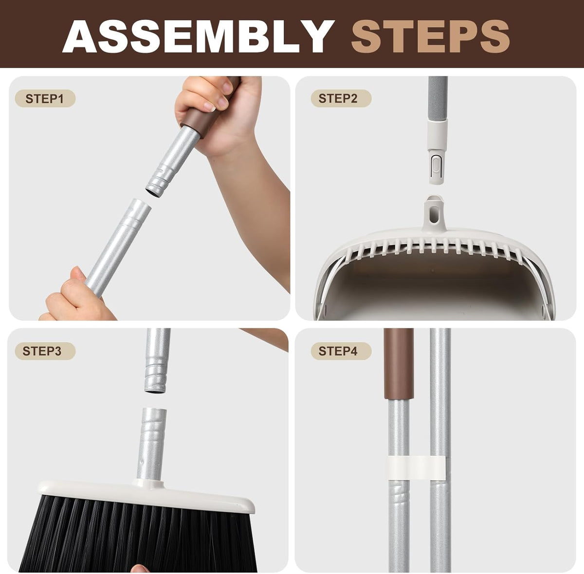 54" Long Handled Broom and Dustpan Set - Perfect Dust Pan and Brush Combo for Efficient Cleaning