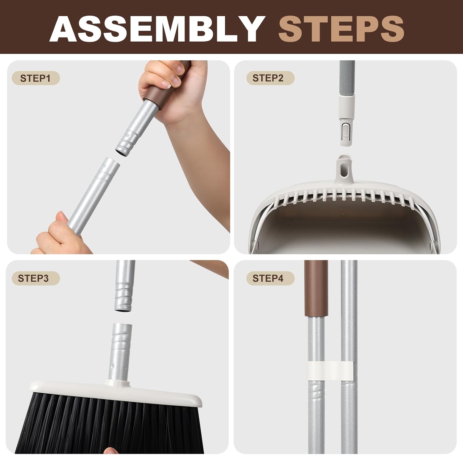54" Long Handled Broom and Dustpan Set - Perfect Dust Pan and Brush Combo for Efficient Cleaning