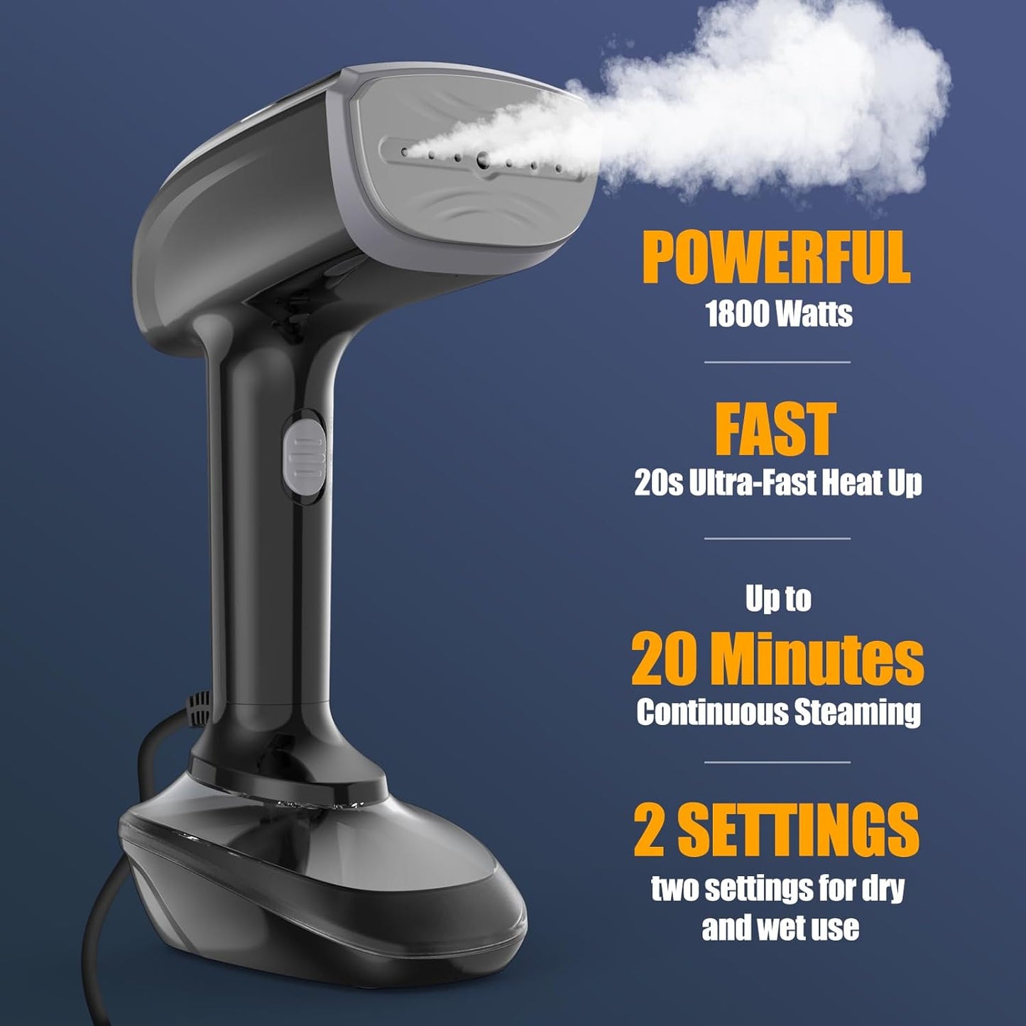 Powerful Handheld Fabric Steamer - 1800W with Fast Ceramic Heat-Up Plate, 2-in-1 Ironing & Wrinkle