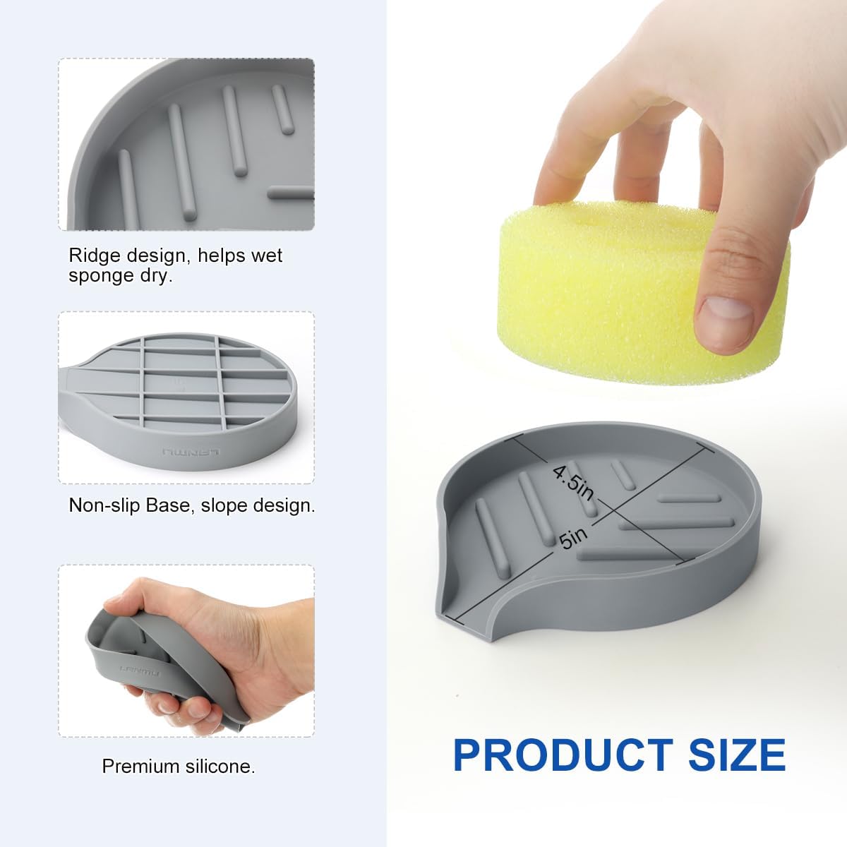 LANMU Silicone Smiley Face Sponge Holder for Kitchen Sink, Sink Caddy Organizer with Drainage for