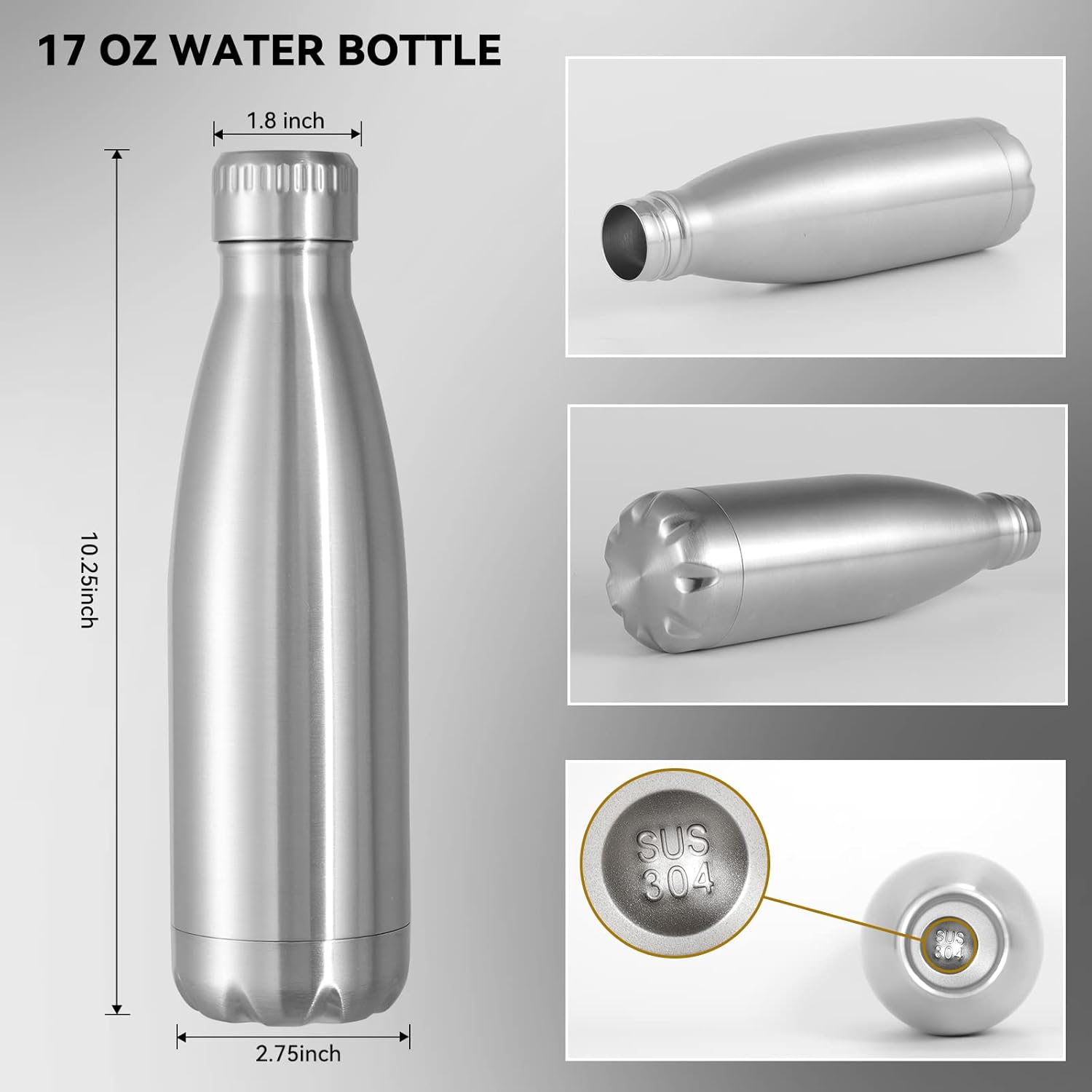 VEGOND 17oz Stainless Steel Water Bottles Bulk, Reusable Metal Sports Water Bottle Keeps Drink Hot