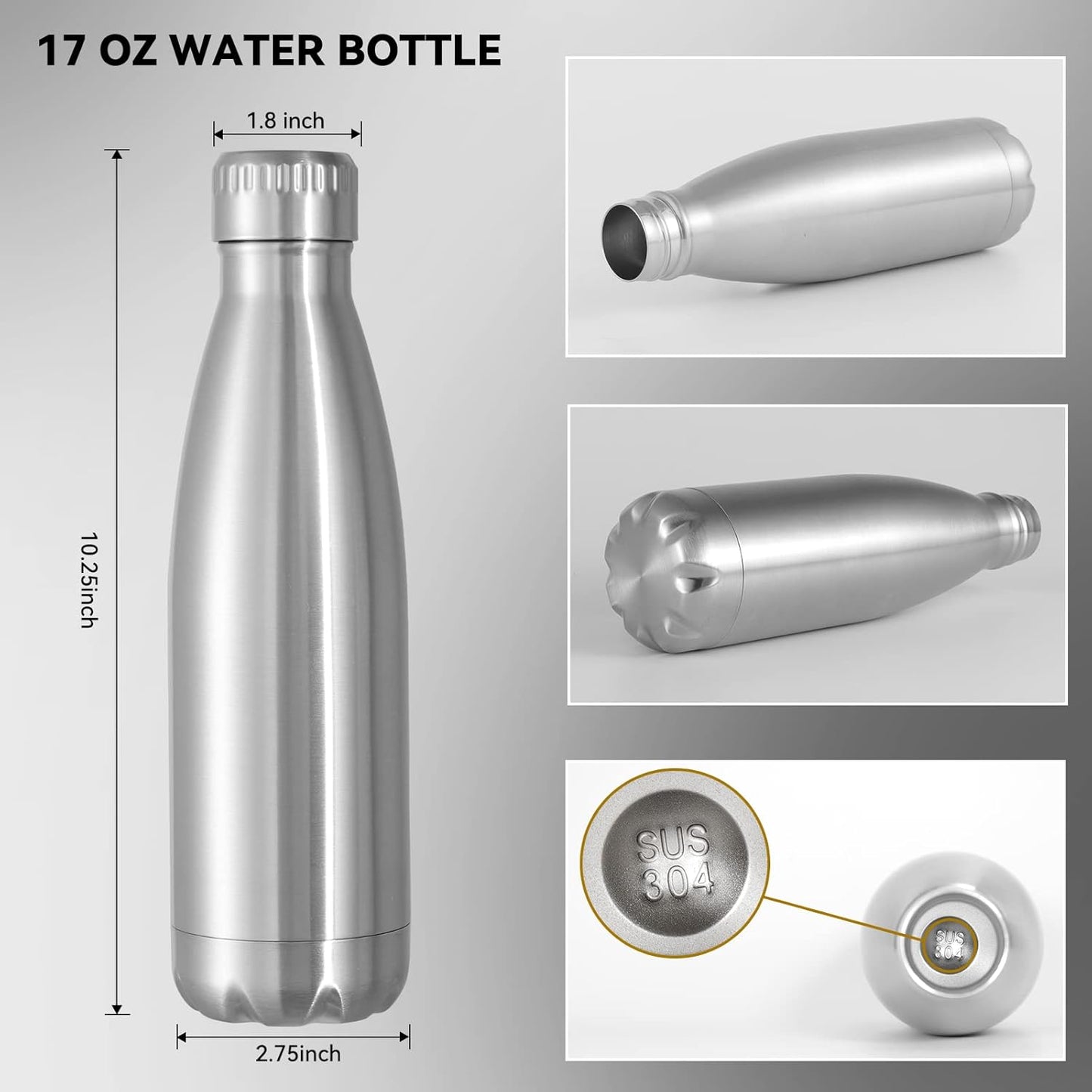 VEGOND 17oz Stainless Steel Water Bottles Bulk, Reusable Metal Sports Water Bottle Keeps Drink Hot