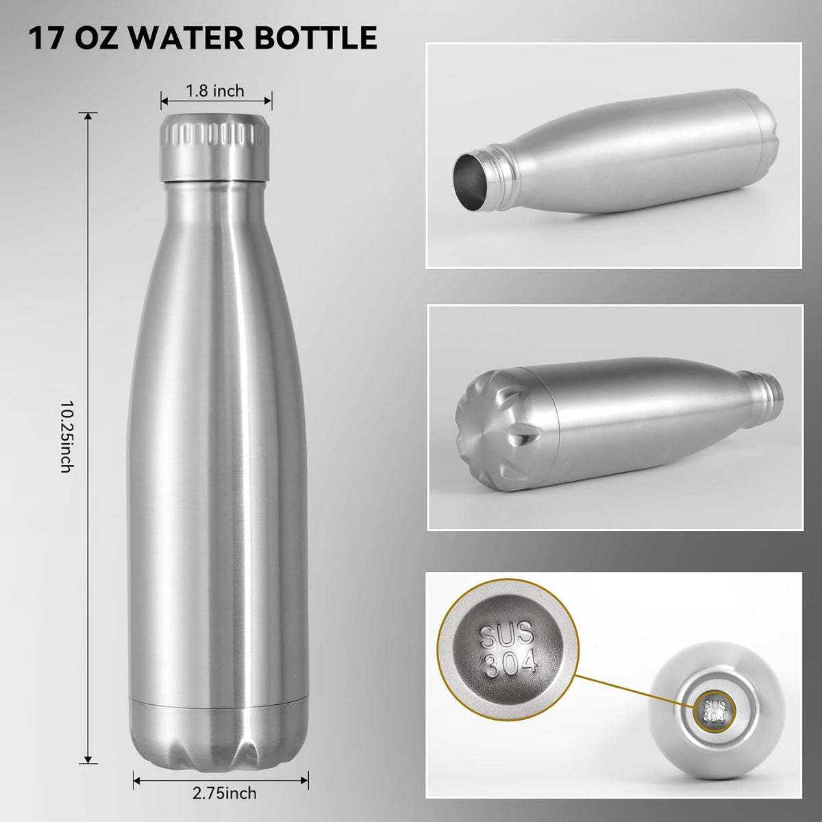 VEGOND 17oz Stainless Steel Water Bottles, Reusable Metal Sports Water Bottle Keeps Drink Hot and