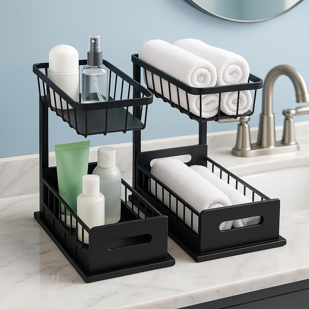 USTECH Under Sink Organizer, 2-Tier, Cabinet Organizer, Bathroom Organizer, Under Sink Organizers &