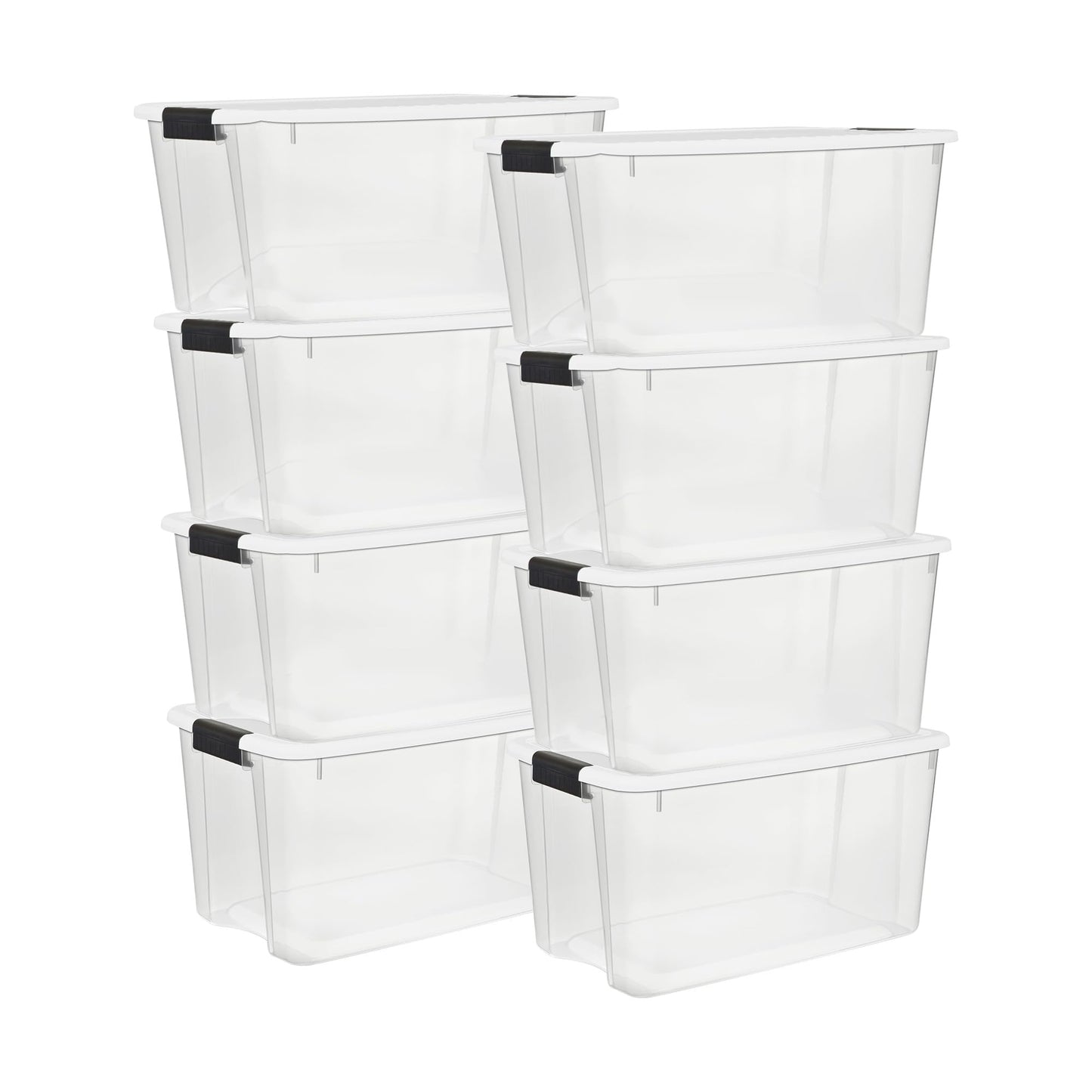 Sterilite 8-Pack 70 Quart Ultra Latch Box, Clear Storage Organizer Bins with Latching Lids