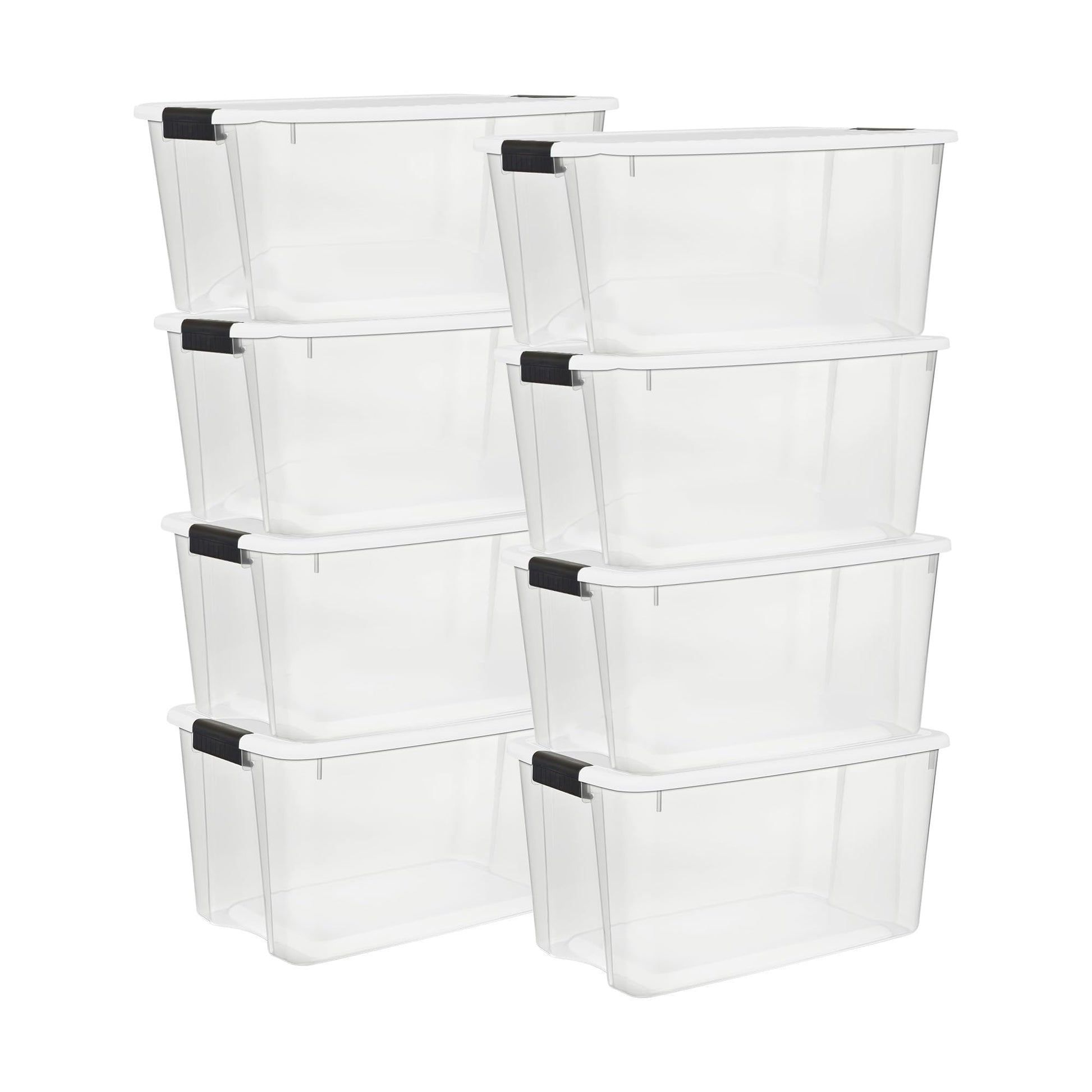 Sterilite 8-Pack 70 Quart Ultra Latch Box, Clear Storage Organizer Bins with Latching Lids