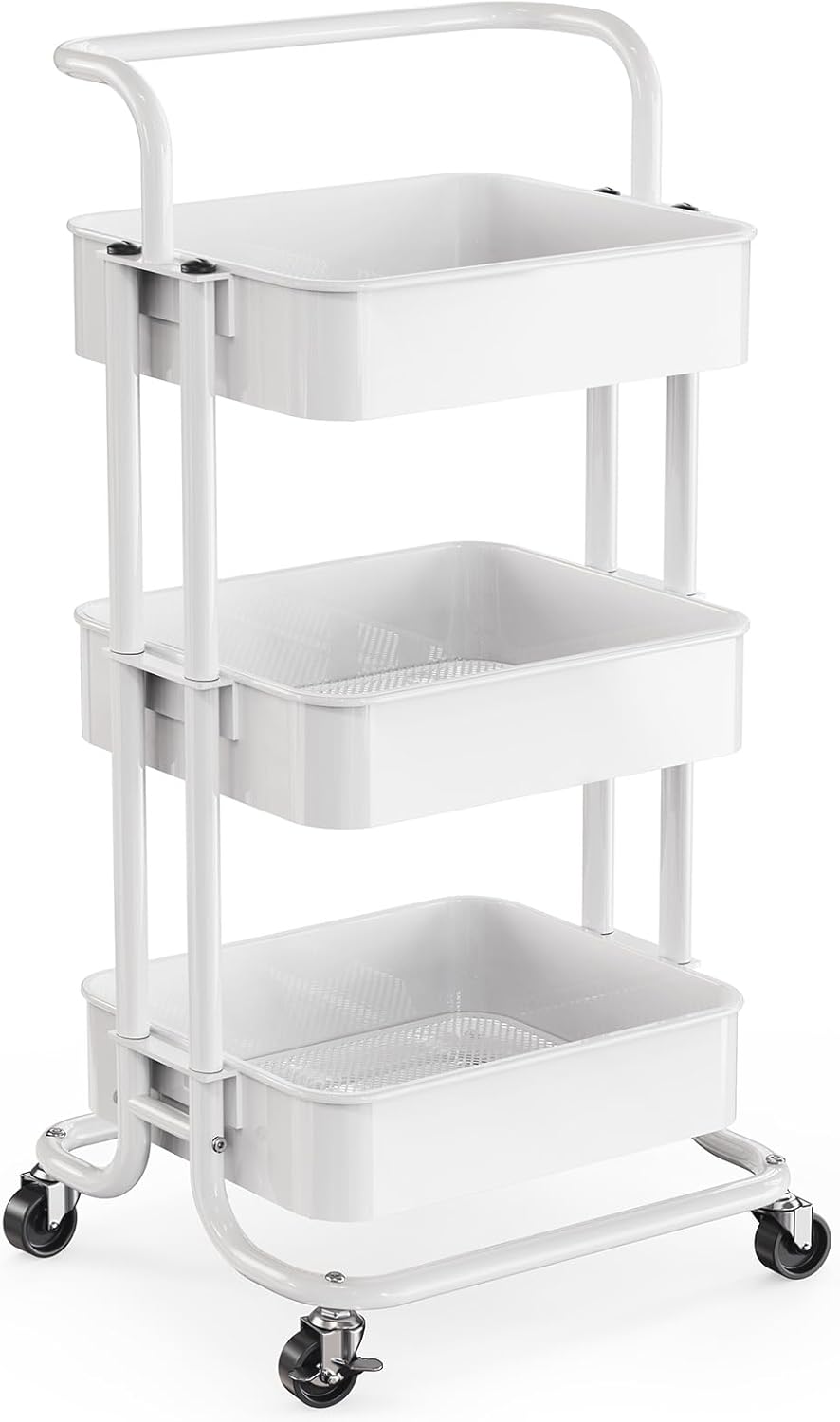 Pipishell 3 Tier Mesh Utility Cart, Rolling Metal Organization Cart with Handle and Lockable