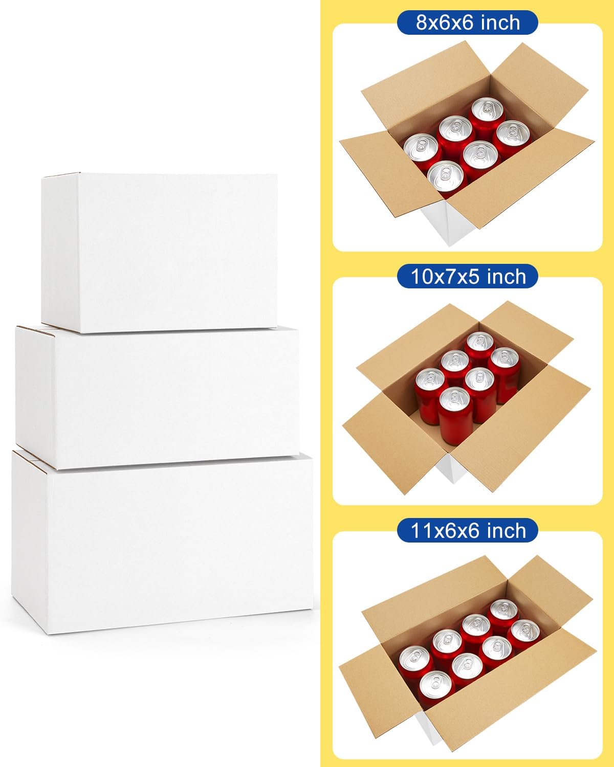 Assorted-Sizes-Shipping-Boxes-45-Pack: 8x6x6 & 10x7x5 & 11x6x6 Small-Shipping-Boxes-Mailers, White