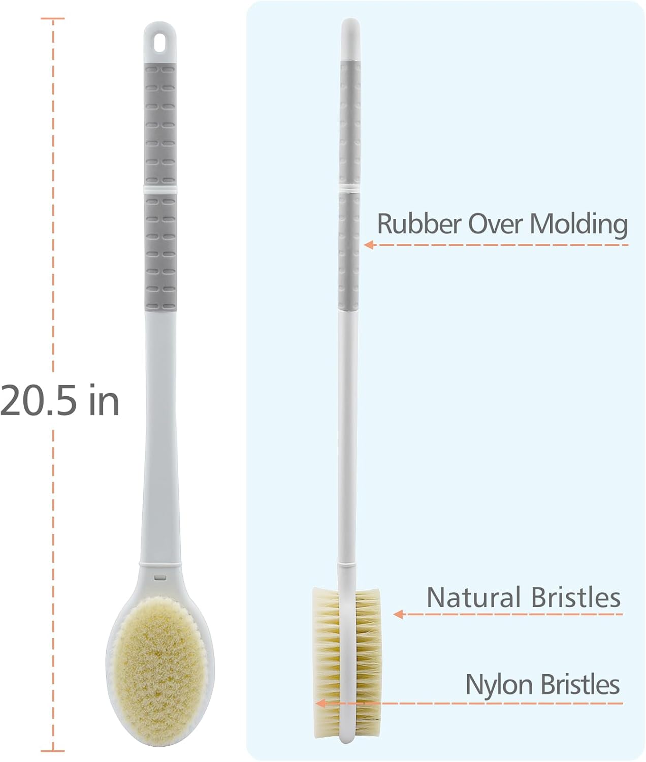 Shower Brush with Soft and Stiff Bristles,20.5" Extra Long Handle Dual-Sided Back Scrubber Bath