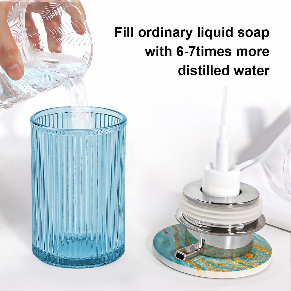 Purple Foaming Soap Dispenser, 12 Oz Glass Foaming Hand Soap Dispenser with Silver Pump, Bathroom
