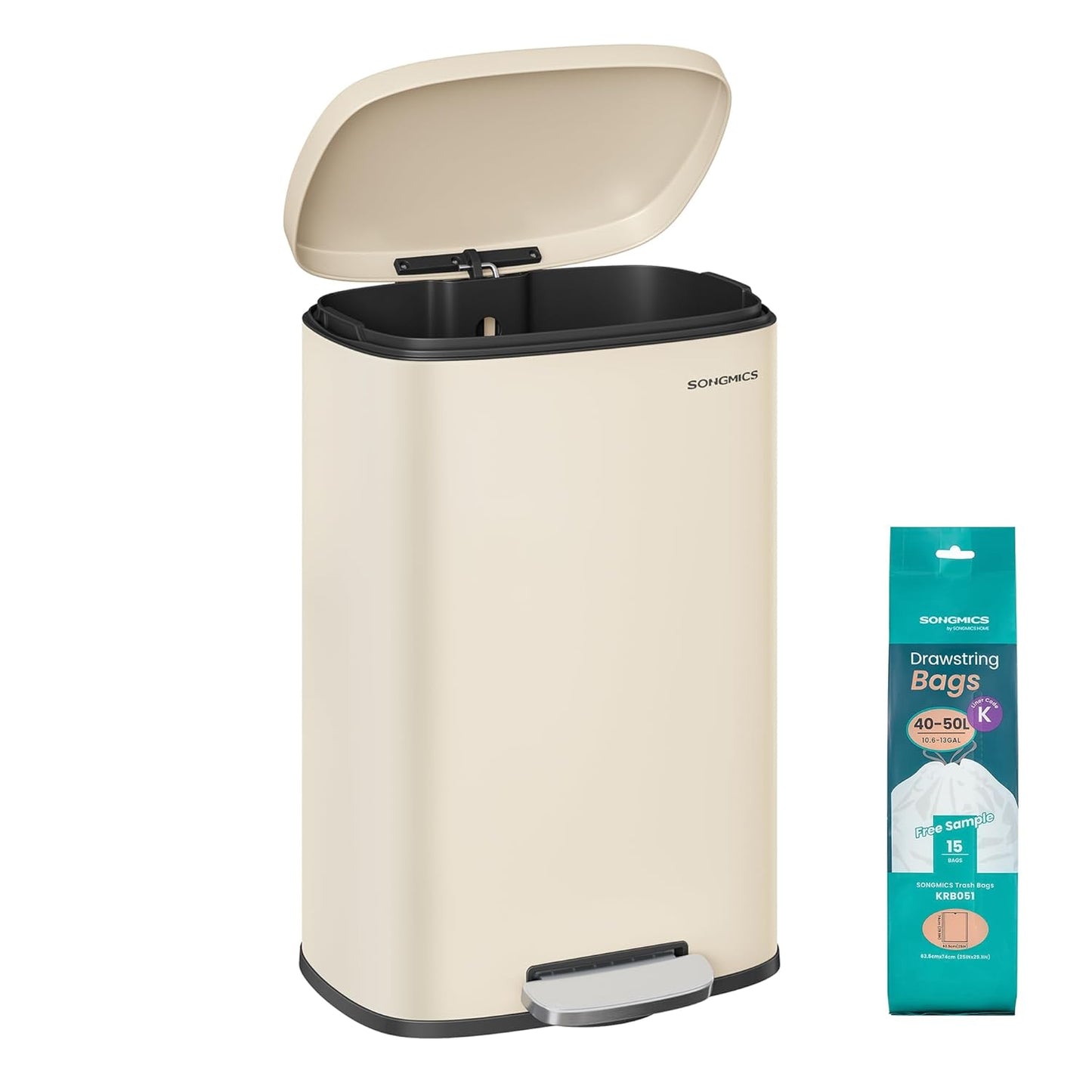SONGMICS 13 Gallon (50 L) Trash Can, Stainless Steel Kitchen Garbage Can, Recycling or Waste Bin
