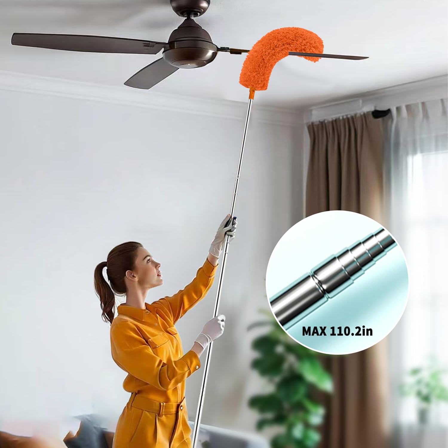 Cobweb Duster with Extension Pole,Cleaner Outdoor 110" Telescoping Extended Sspider Brush, Dusting
