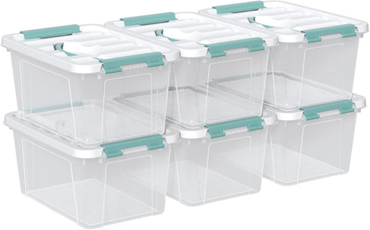 Zopnny 7 Quart Small Clear Storage Latch Box with Lid, Plastic Stackable Storage Bin, 6 Pack