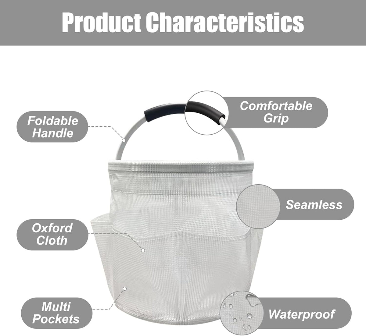 Qivine 17L Cleaning Caddy with Handle, Cleaning Supply Caddy Foldable Tool Bag Cleaning Products