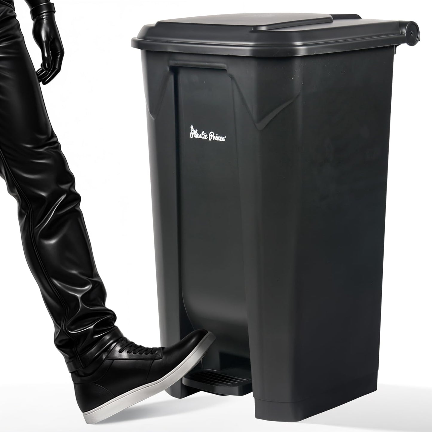 27 Gallon Step-On Trash Can/Container, Black Plastic Dustbin with Lid and Foot Pedal, Hands-Free