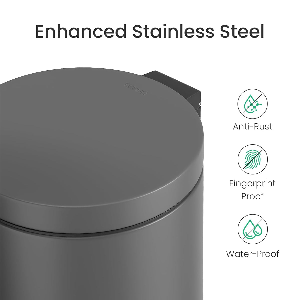 Cesun 1.2 Gallons Small Gray Trash Can, Bathroom Garbage Can with Lid and Foot Pedal, Mini Round