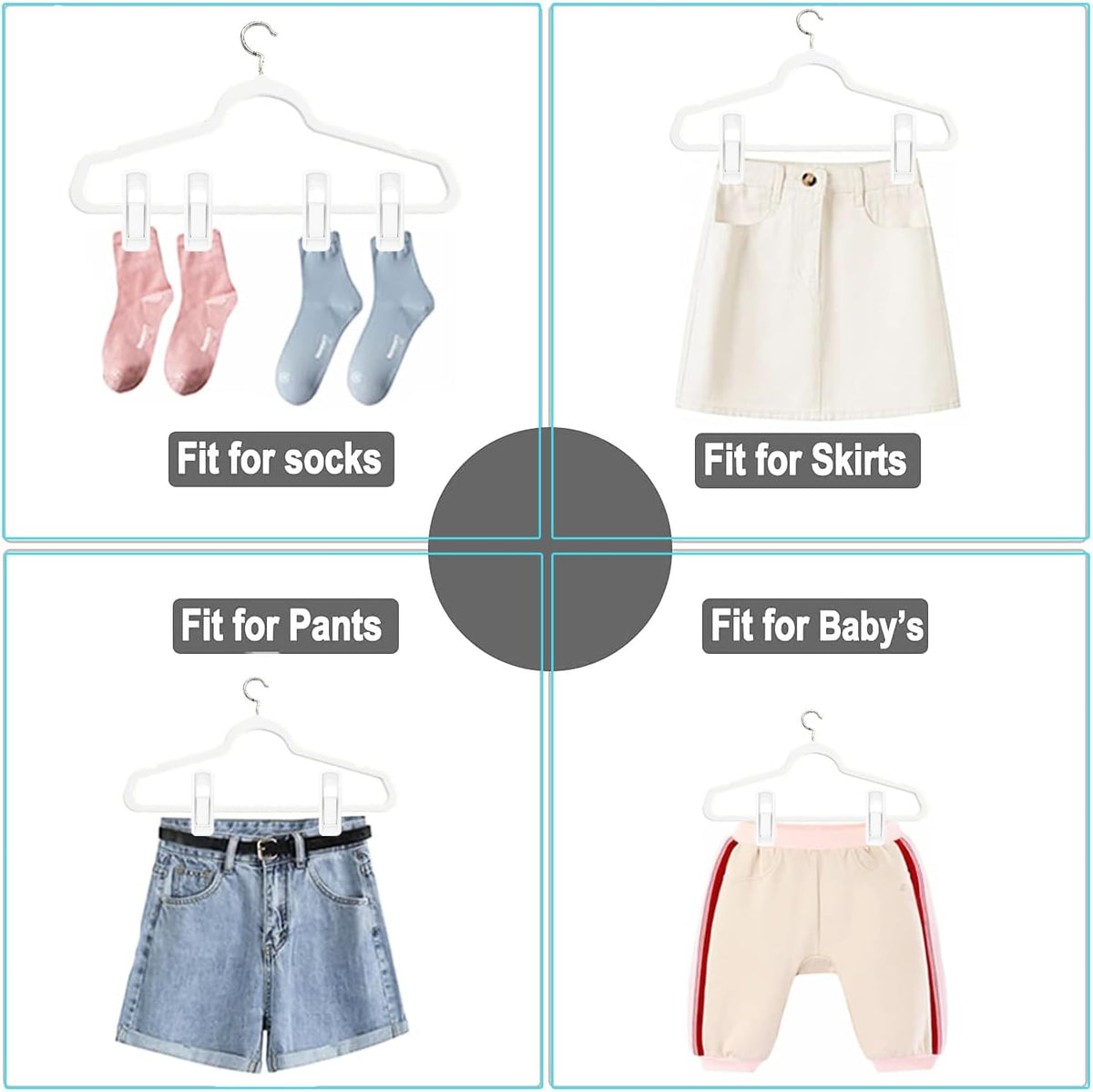 Hanger Clips for Velvet Hangers (White, 40 PCS), Non-Slip Plastic Clips Pant Skirt Hanger Clips for