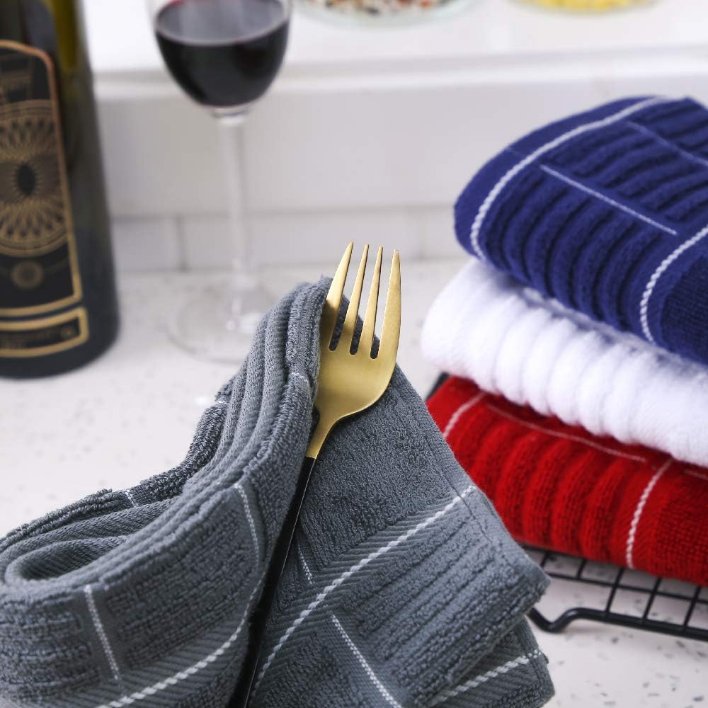 Anyi Kitchen Dish Towels Heavy Duty Absorbent Dish Cloths with Hanging Loop 100% Cotton Tea Bar