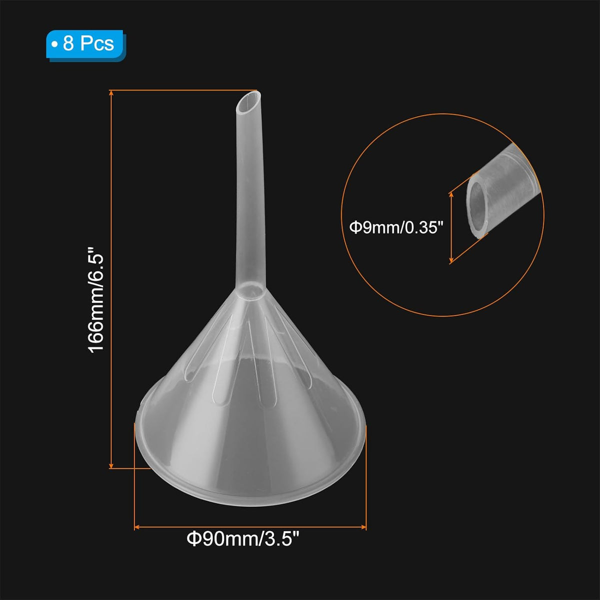 PATIKIL 3.5 Inch Clear Plastic Funnel, 8 Pcs Wide Mouth Multipurpose Transfer Funnel with Long