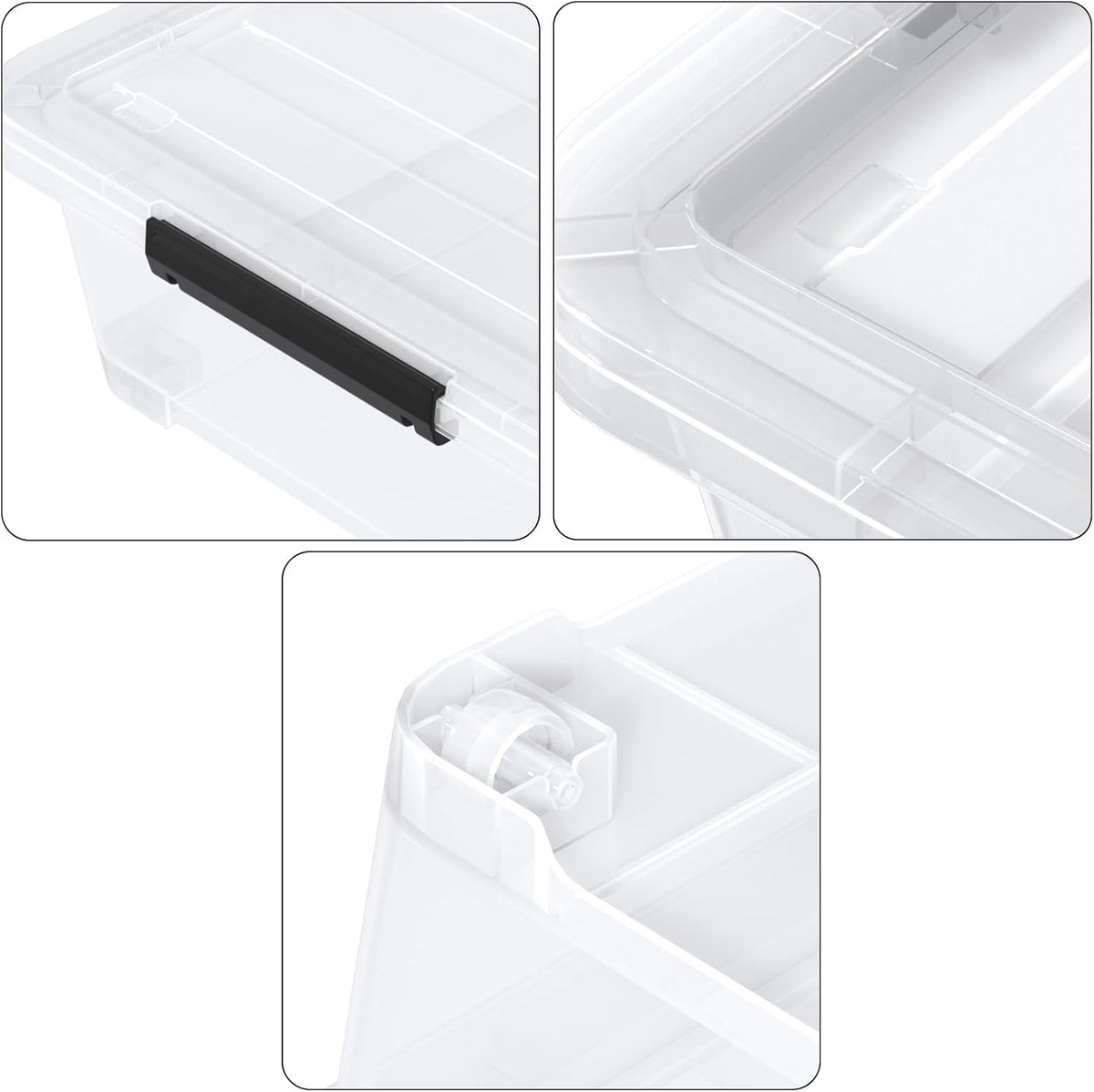 Set of 3 42 L Clear Plastic Under The Bed Storage Bins, Underbed Box with Latching Lid and Wheels