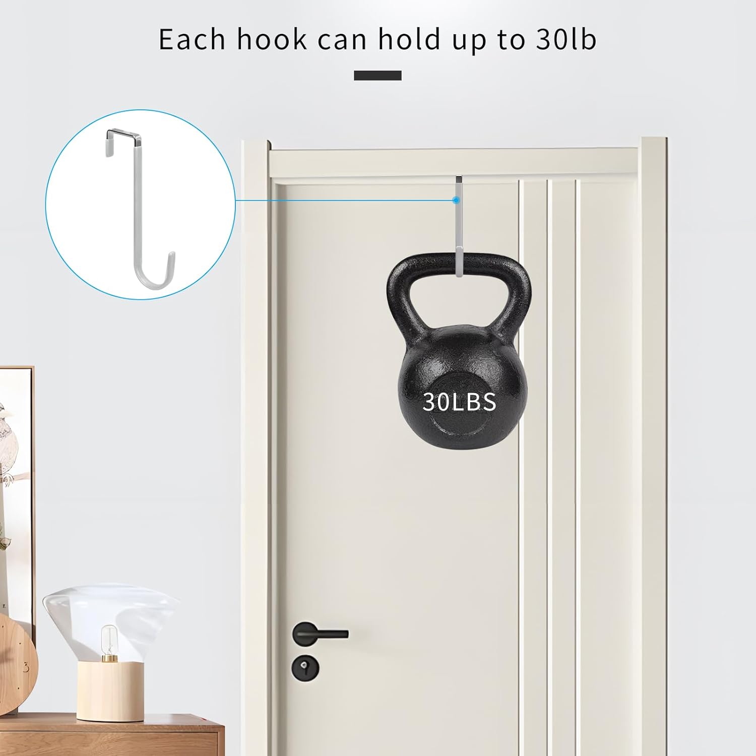 FYY Over The Door Hooks - 4 Pack Upgraded Long Door Hangers Hooks with Rubber Prevent Scratches