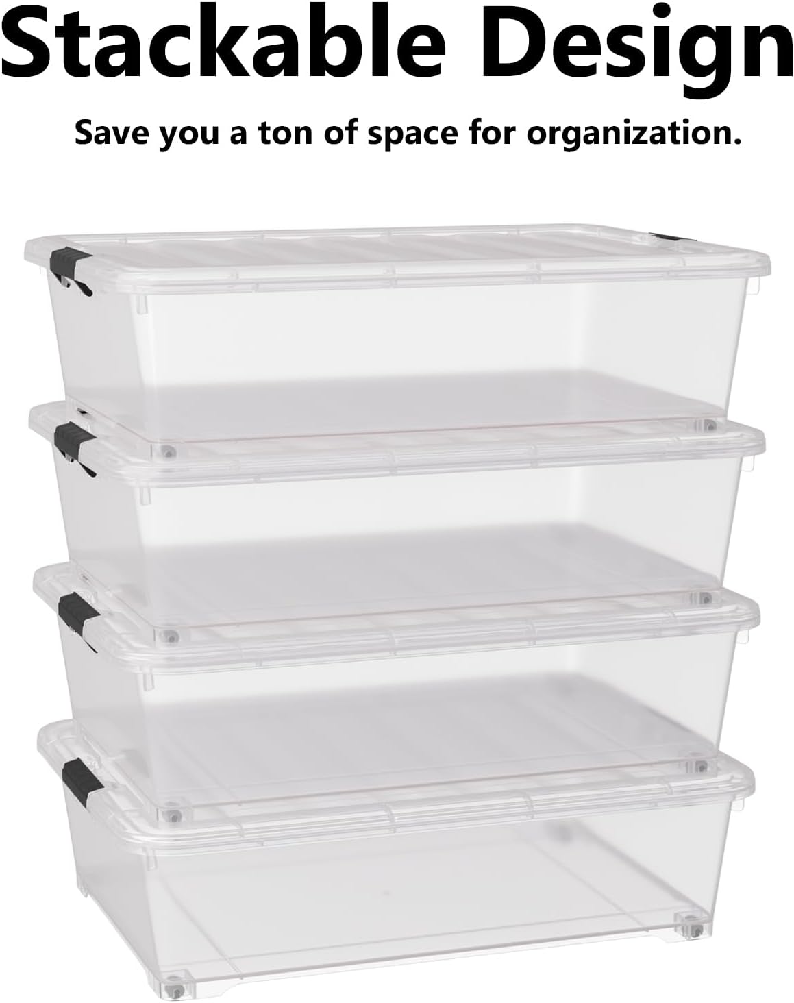 50 Quart Multipurpose Under Bed Storage Container Bins with Secure Latch Lid & Wheels, Underbed