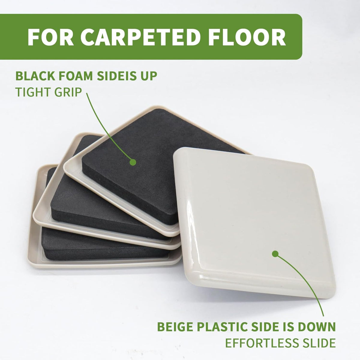Furniture Sliders for Carpet 16 PCS - 3 1/2 inch Furniture Moving Slider Chair Legs Floors