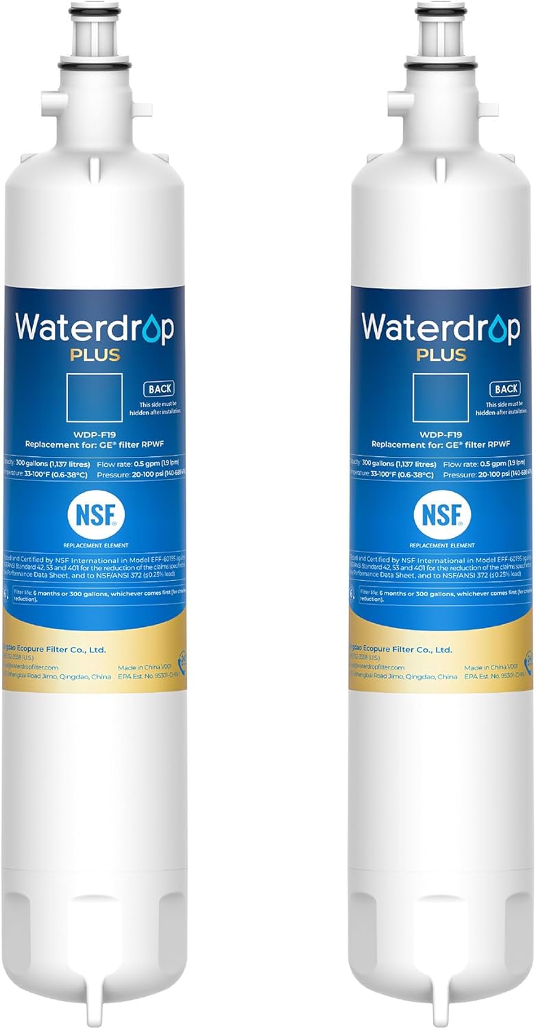 Waterdrop Plus RPWF Refrigerator Water Filter, Replacement for GE® RPWF (NOT RPWFE), Reduce PFAS