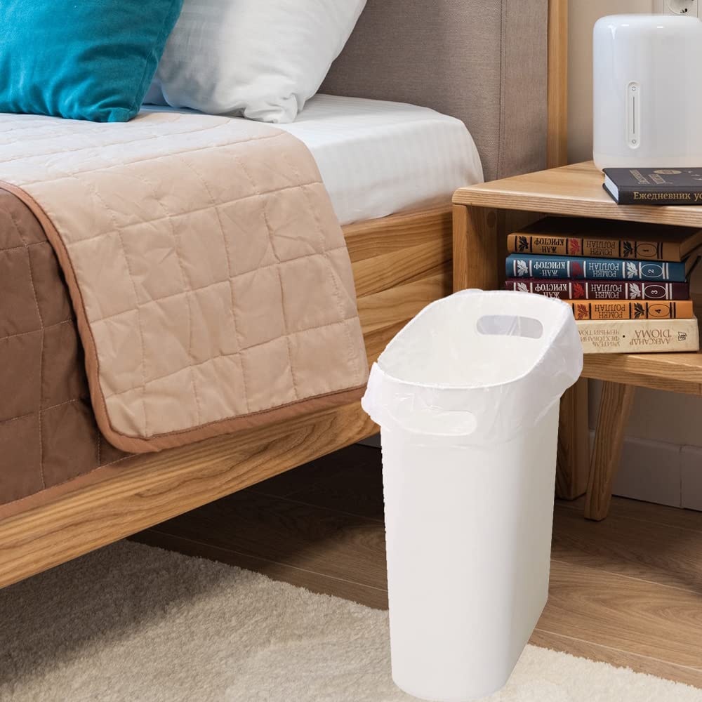 Small Trash Can Plastic Bathroom Wastebasket 3.2 Gallon Slim Garbage Container Bin with Handle for