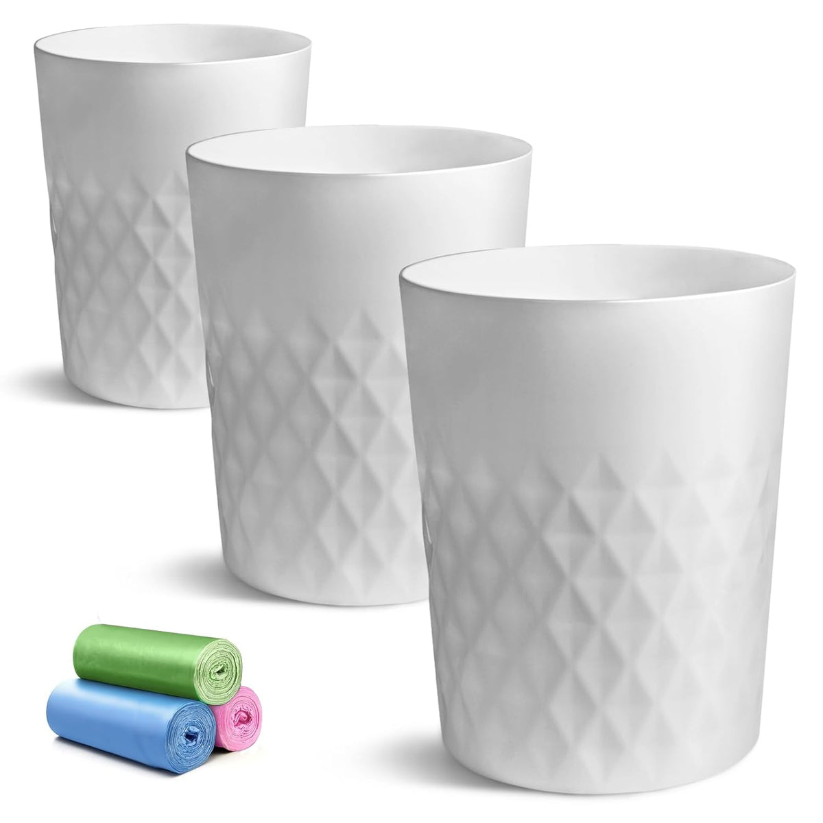 YGJT Small Trash Can, 3 Pack 1.8 Gallons Bathroom Trash Can, Slim Waste Basket, Round Garbage Can