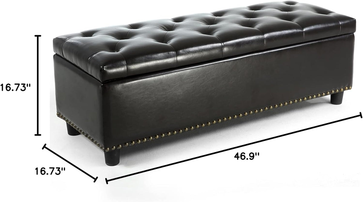 BELLEZE 47" Storage Ottoman, Storage Bench with Safety Close Hinge, Faux Leather Button-Tufted