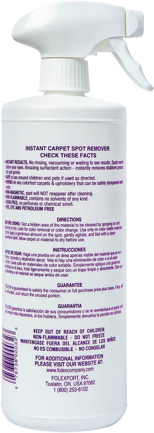 FOLEX Instant Carpet Spot Remover 32 oz – Powerful Stain Remover for Carpets, Upholstery & Rugs