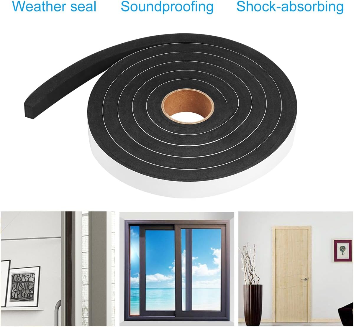 Seal Foam Tape, 2 Rolls 1/2 Inch W x 1/2 Inch T Weather Stripping for Door and Window,High Density