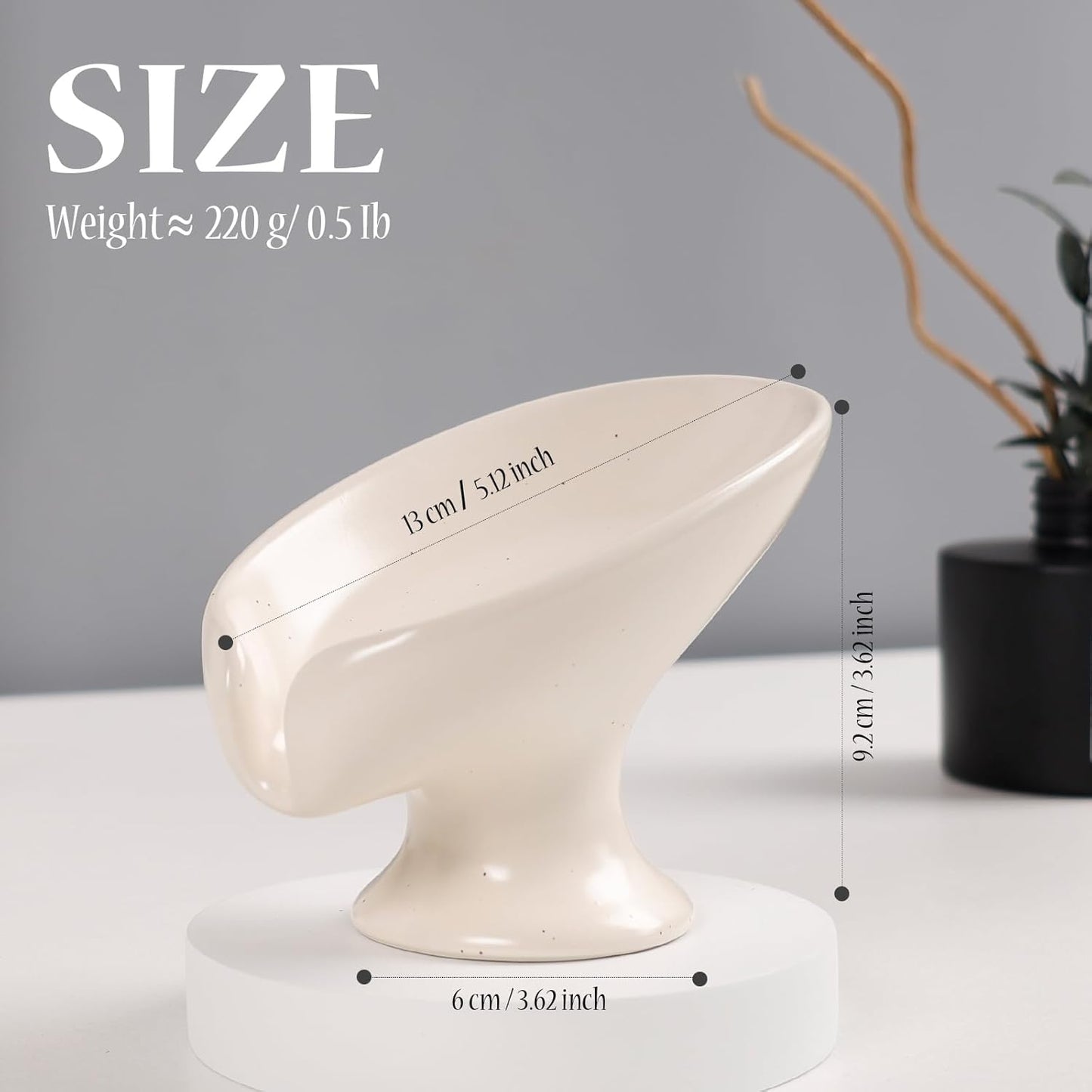 Soap Dish, Self Draining Bar Soap Holder for Bathroom Sink, Leaf Shaped Drainage Ceramic Speckled