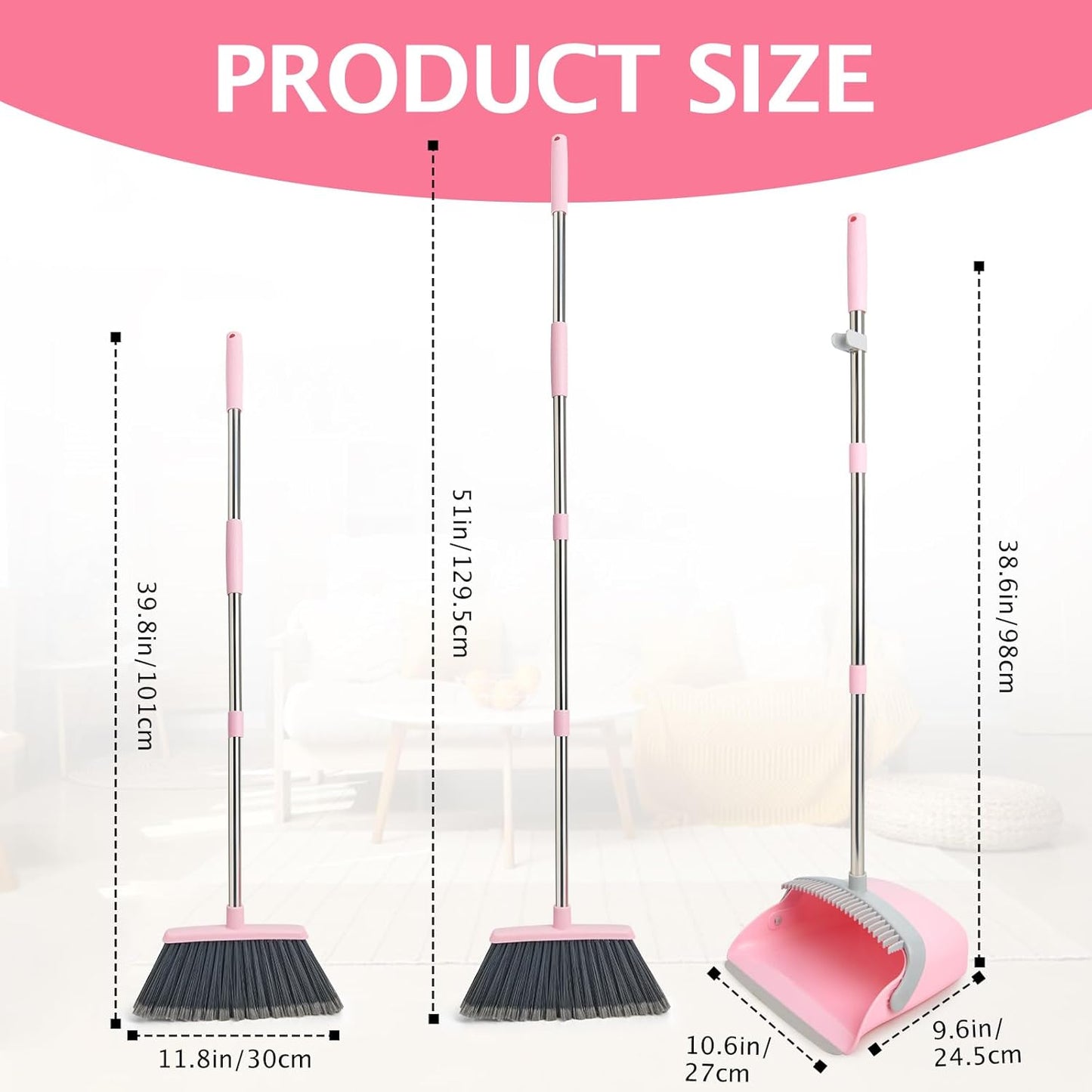 Broom and Dustpan Set, Dustpans with Broom Combo for Home, Heavy Dust Broom and Dustpan Combo, Long