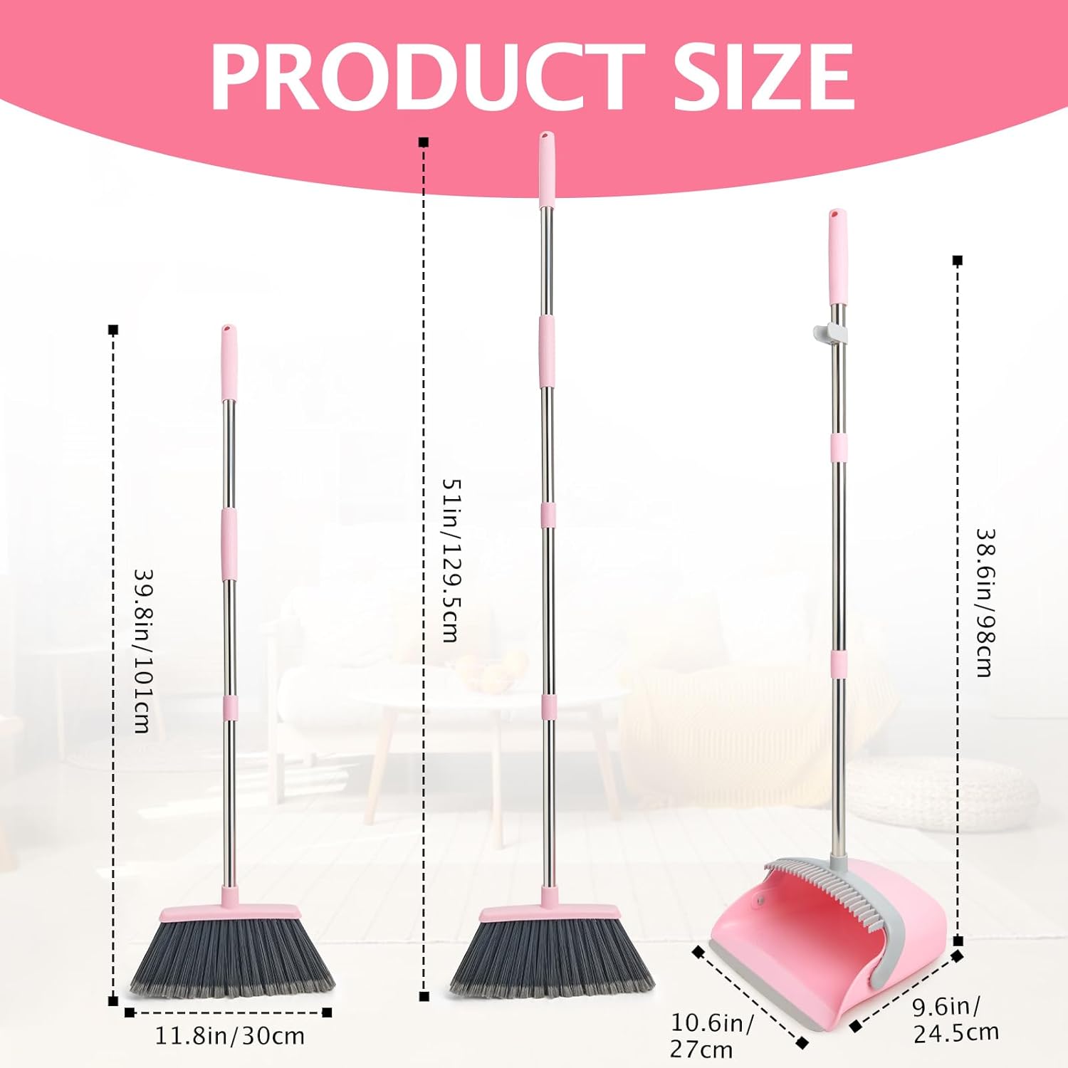 Broom and Dustpan Set, Dustpans with Broom Combo for Home, Heavy Dust Broom and Dustpan Combo, Long