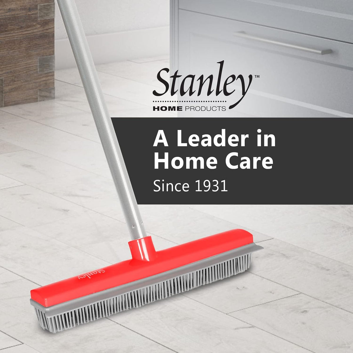 Stanley Home Products Rubber Broom with Adjustable Handle – for Carpets Floors Stairs Upholstery