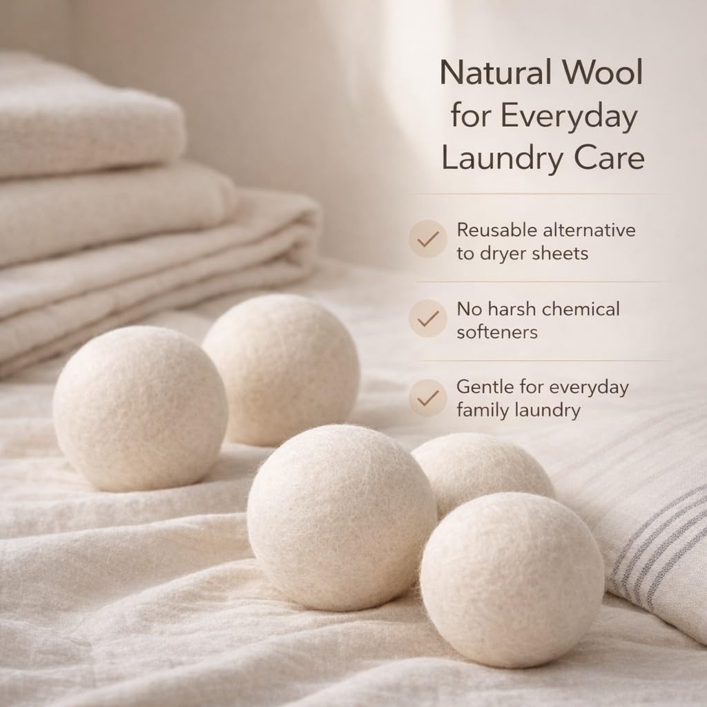 BABL LIFE Wool Dryer Balls 6 Pack, 100% New Zealand Wool, Reusable Dryer Balls for Laundry, Natural