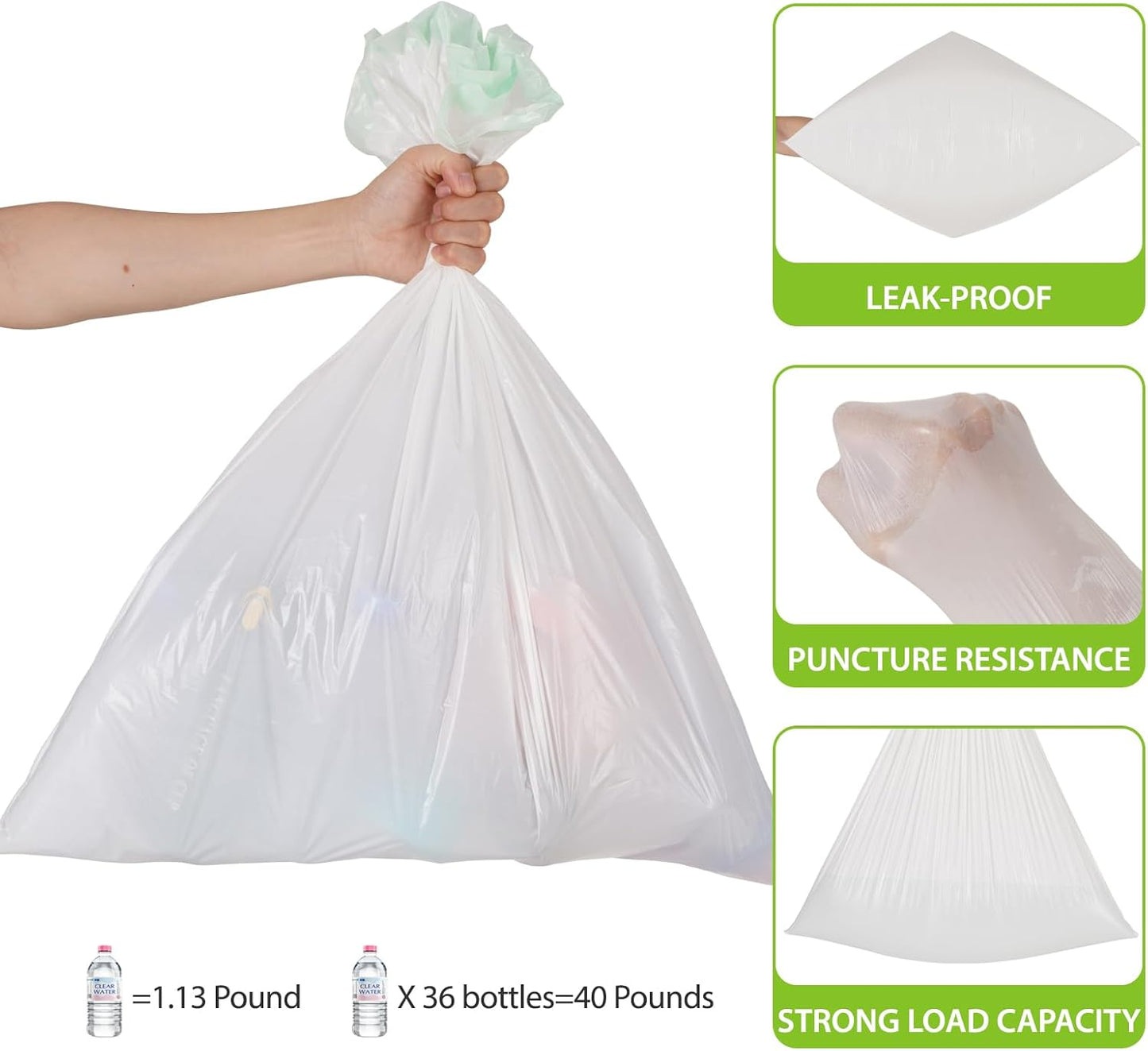 Large Trash Bag 13 Gallon Tall Drawstring 100% Post-Consumer Recycled Garbage Bag Waste Bag for