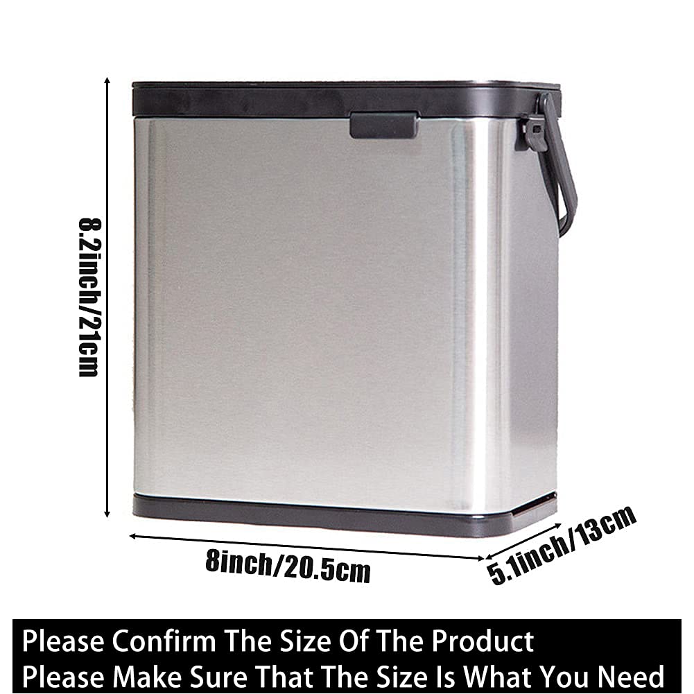 SIDIANBAN Hanging Trash Can with Lid for Kitchen Cabinet Door, 0.8 Gal/3L Stainless Steel Garbage