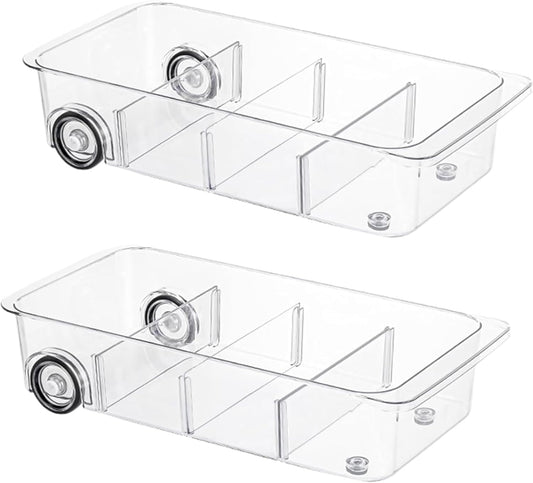 Fridge Organizer Bins With Wheels, 2 Pack Roll Out Refrigerator Organizers And Storage Refrigerator