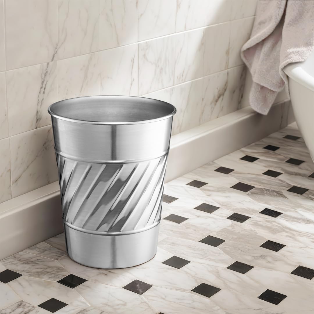 Monarch Abode Nickel Chrome Handcrafted Wave Embossed Metal Wastebasket for Home Office, Decorative
