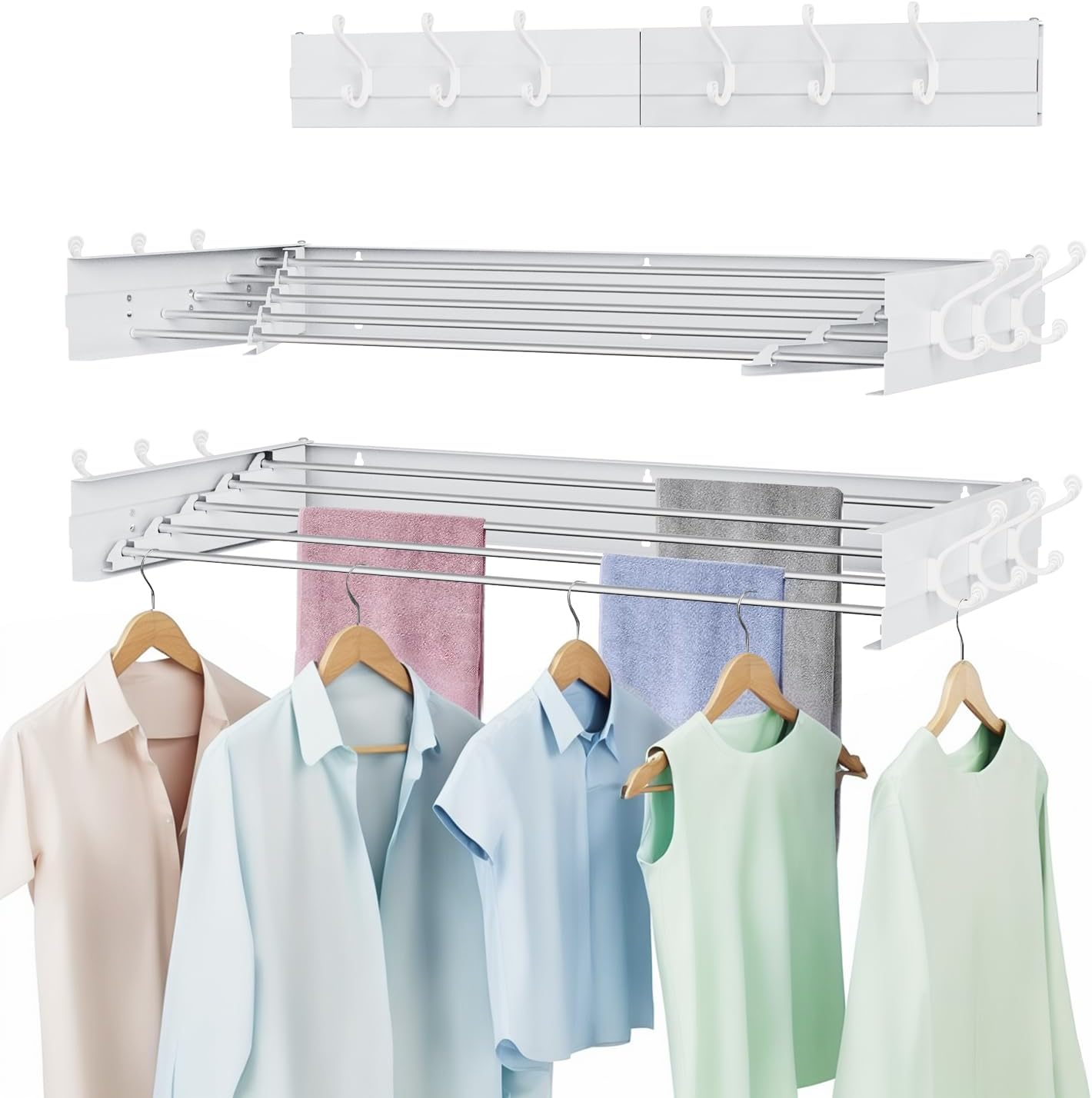 Laundry Drying Rack, Collapsible Wall Mounted Clothes Drying Rack - Foldable,Space Saving, 13.2