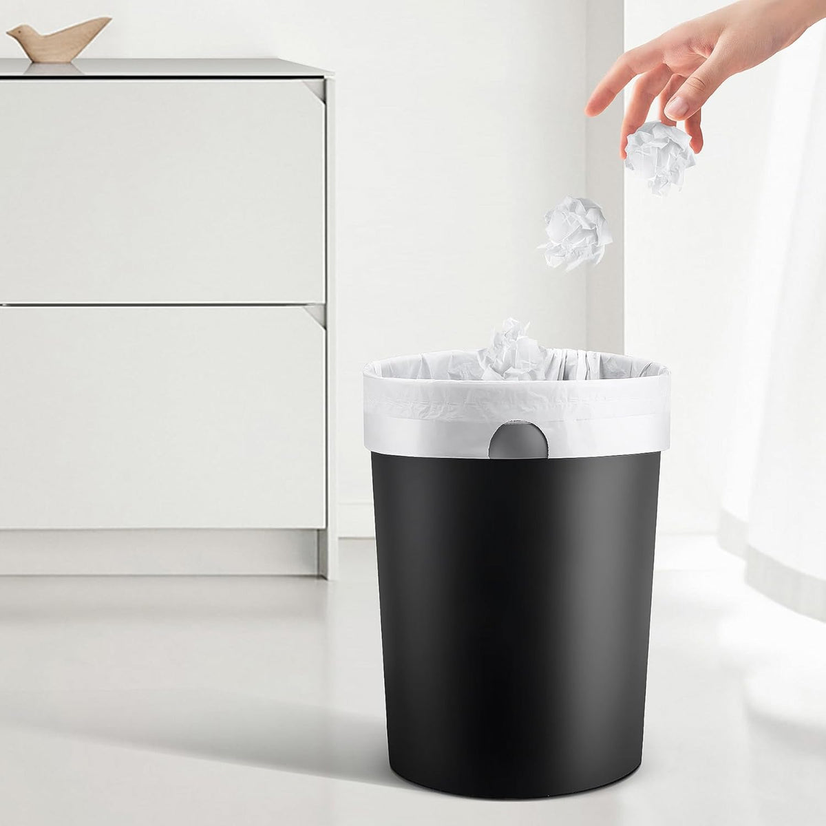 Drawstring 4 Gallon Trash Bags, Pre-Cut Strong Wastebasket Bin Liners, White Garbage Bags for Home